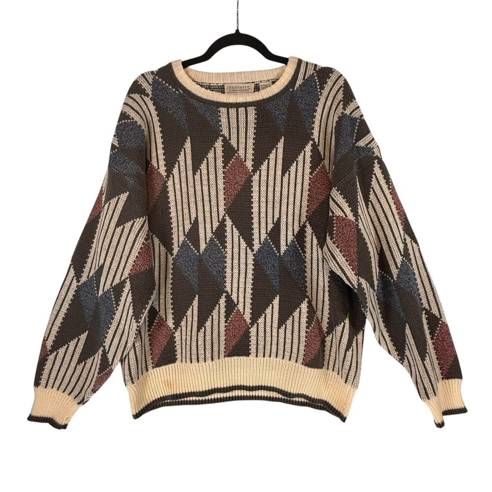 VTG Grandpa Sweater Hennessy Mens SIZE XL Geometric Biggie Van Heusen 90s 80s